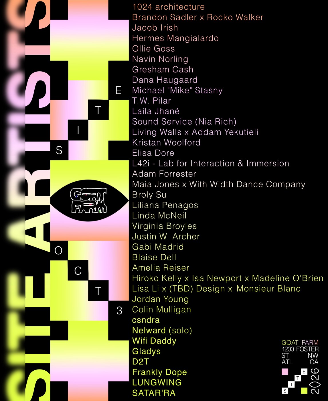 SITE 2026 artist lineup flyer, October 3, Goat Farm, Atlanta